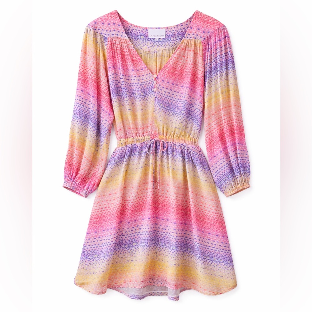 Gilner Farrar Womens Gia Balloon Sleeve Drawstring Mini Dress Sz Large Rainbow